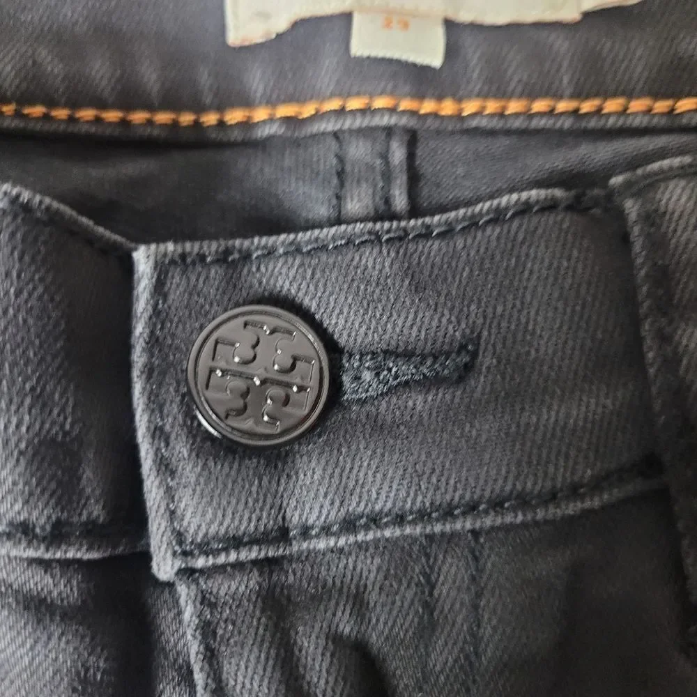 Tory Burch Super Skinny Womens Black Jeans Size 29 Embroidered Logo Packet